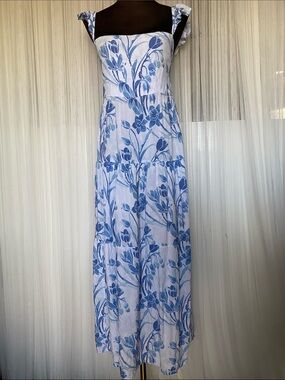 Kenny Flowers Light Blue Floral Tiered Maxi Sundress Smock Back - Ruffle XL